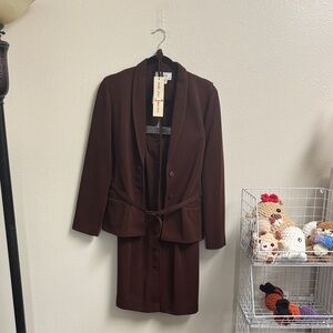 Chic Brown Blazer and Skirt Set